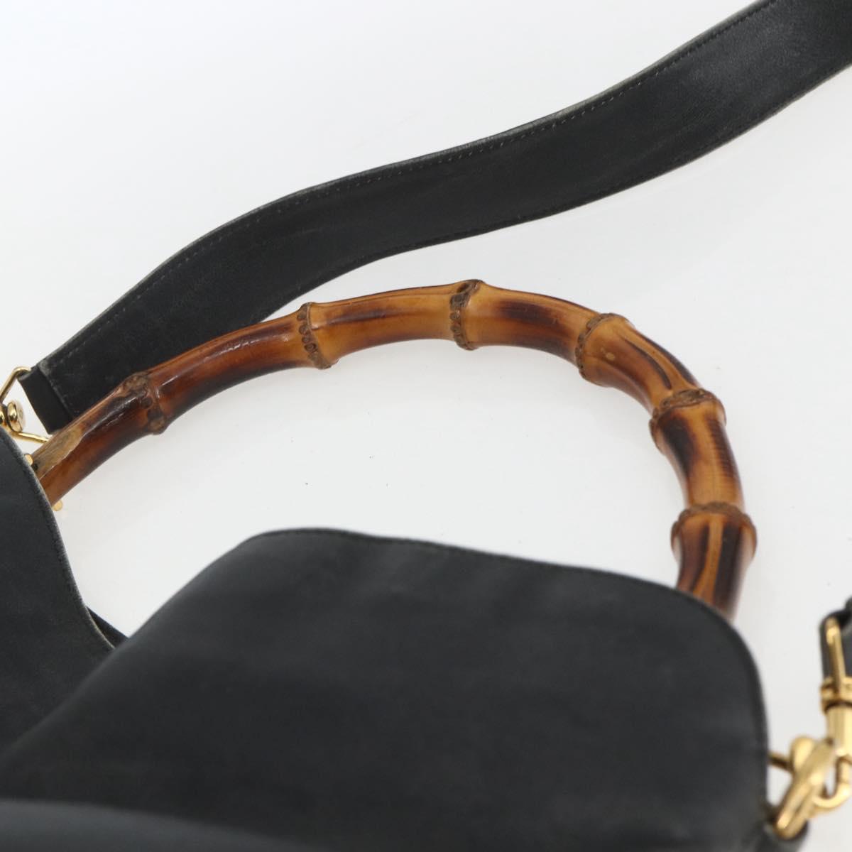 GUCCI Bamboo Hand Bag Leather 2way Black Gold 001 1577 2615 Auth 161353