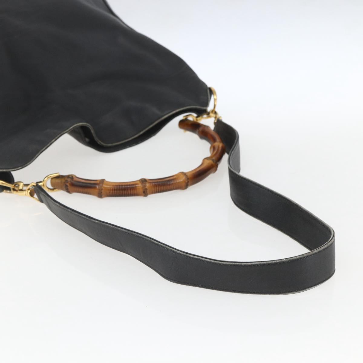 GUCCI Bamboo Hand Bag Leather 2way Black Gold 001 1577 2615 Auth 161353