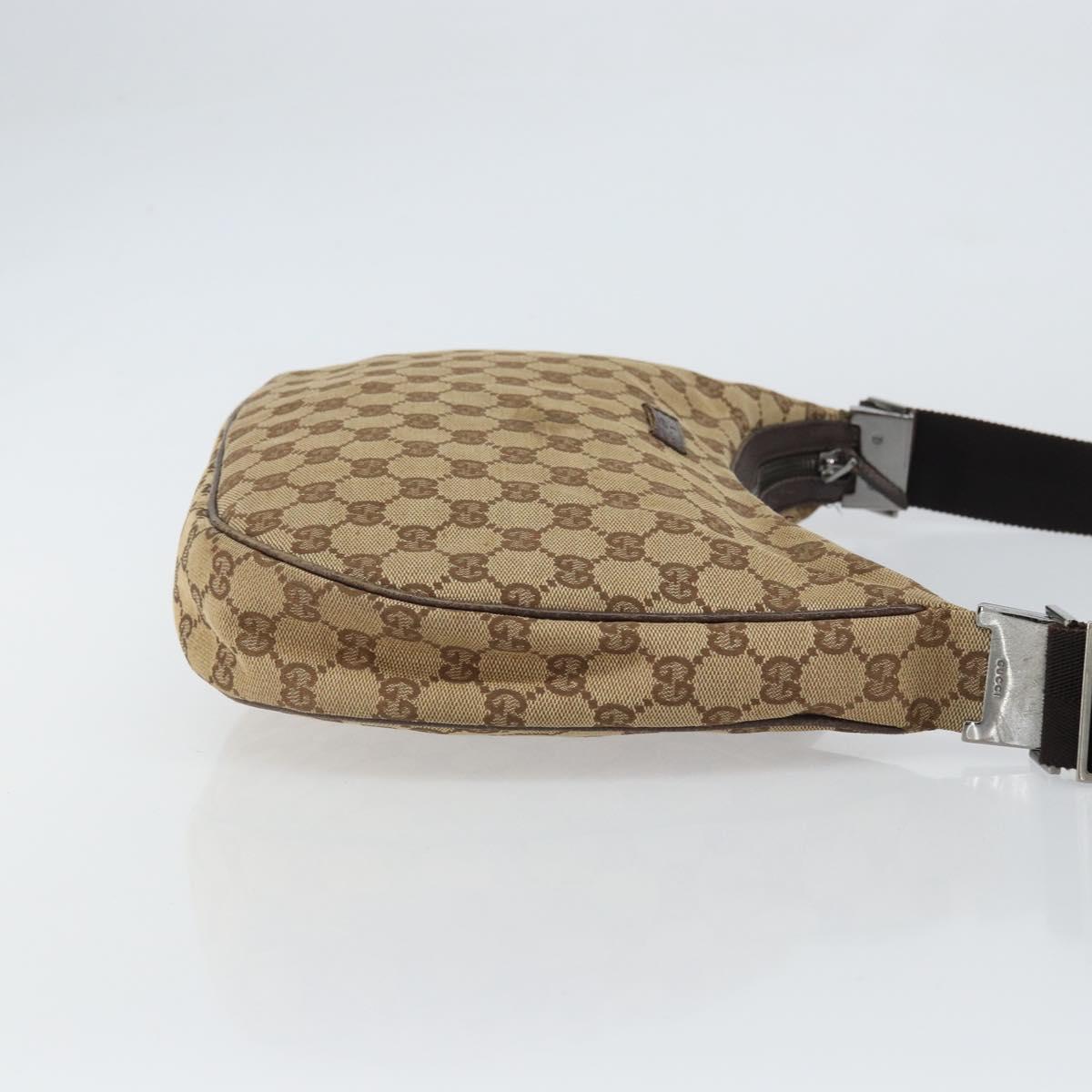 GUCCI GG Canvas Shoulder Bag Beige Silver 122790 Auth 161355