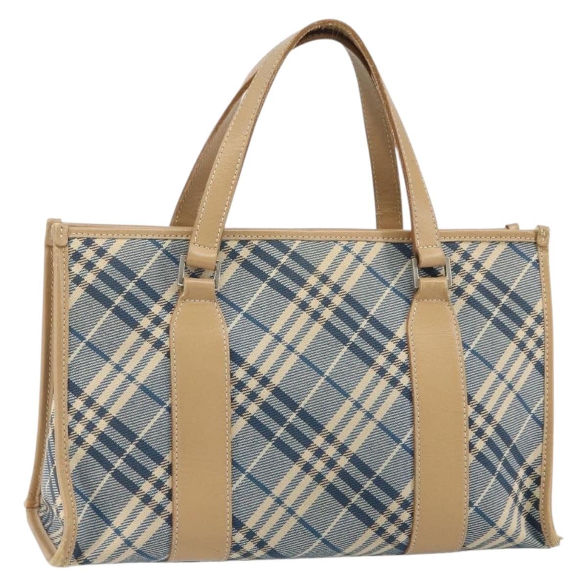 BURBERRY Nova Check Blue Label Hand Bag Canvas Blue Silver Auth 161356