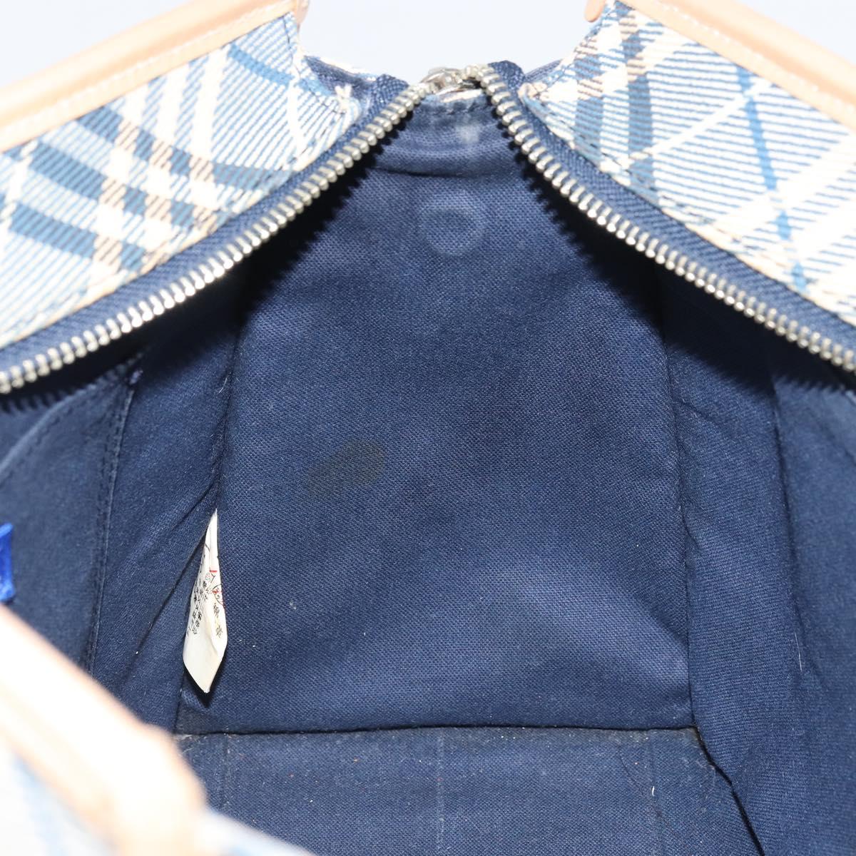 BURBERRY Nova Check Blue Label Hand Bag Canvas Blue Silver Auth 161356