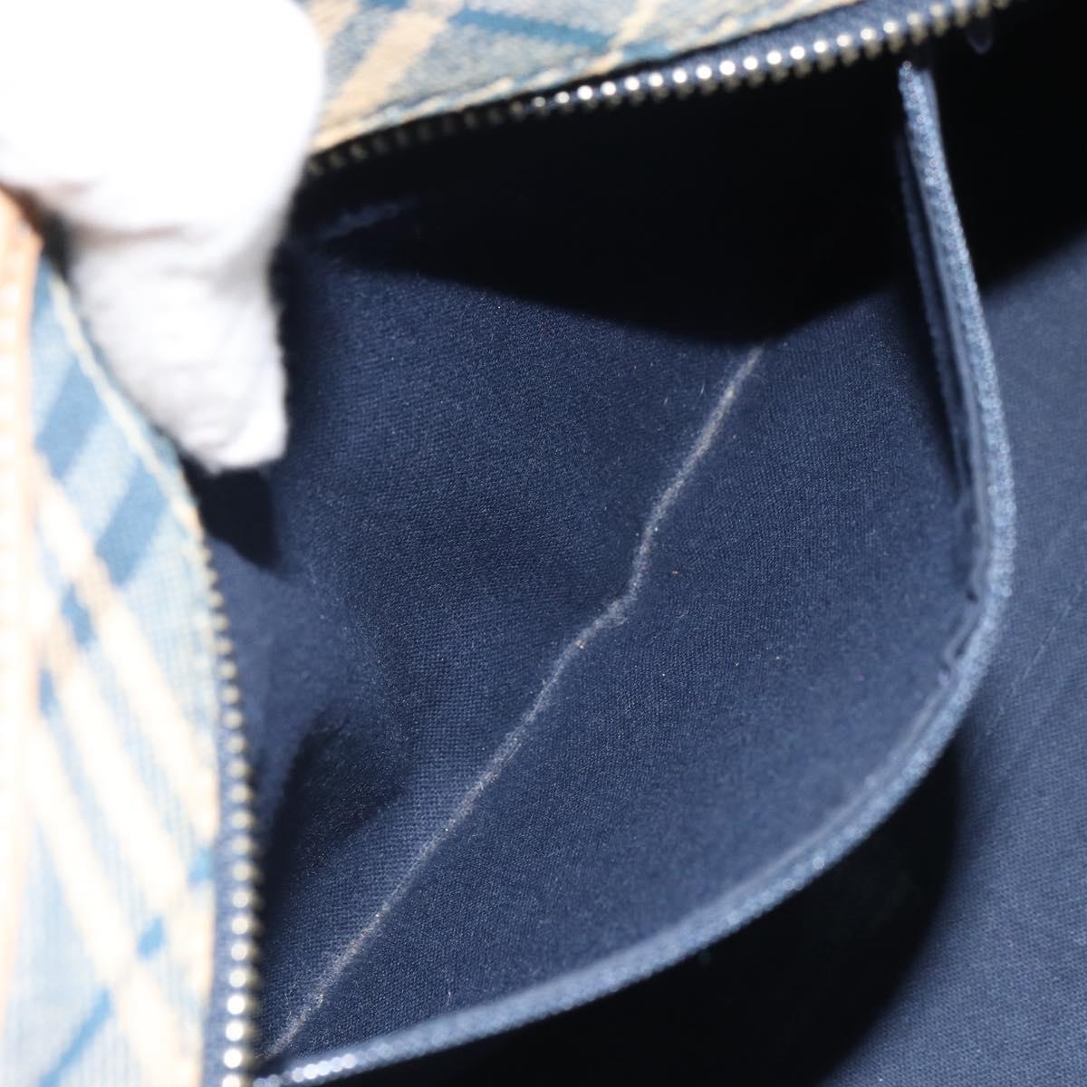 BURBERRY Nova Check Blue Label Hand Bag Canvas Blue Silver Auth 161356