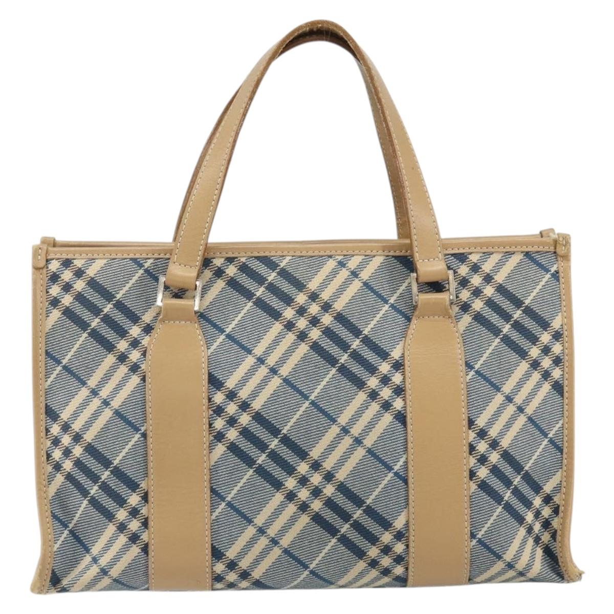 BURBERRY Nova Check Blue Label Hand Bag Canvas Blue Silver Auth 161356