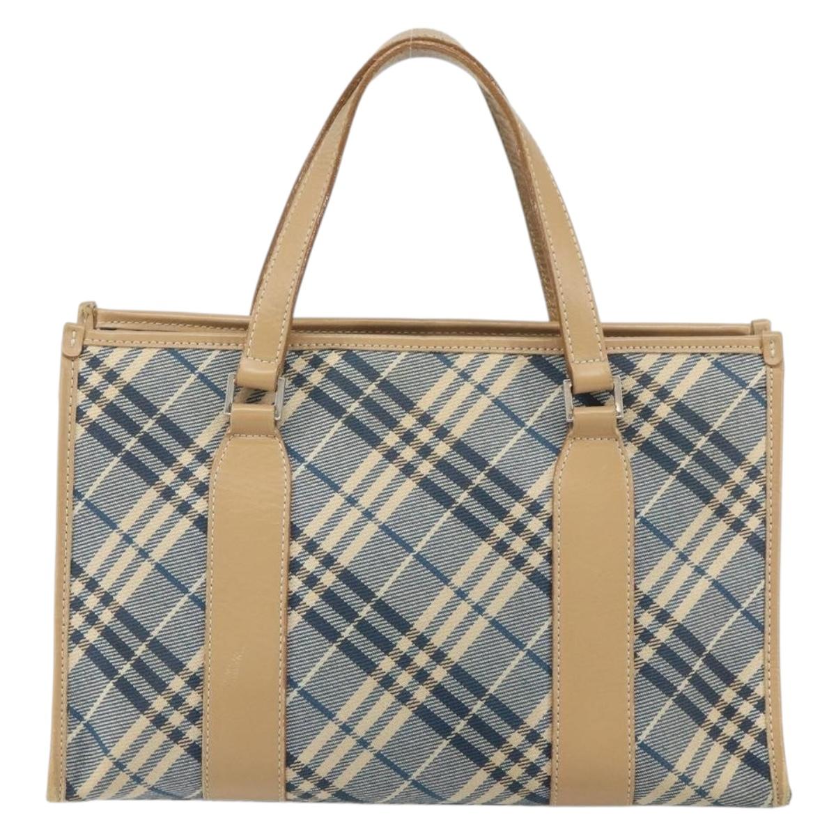 BURBERRY Nova Check Blue Label Hand Bag Canvas Blue Silver Auth 161356