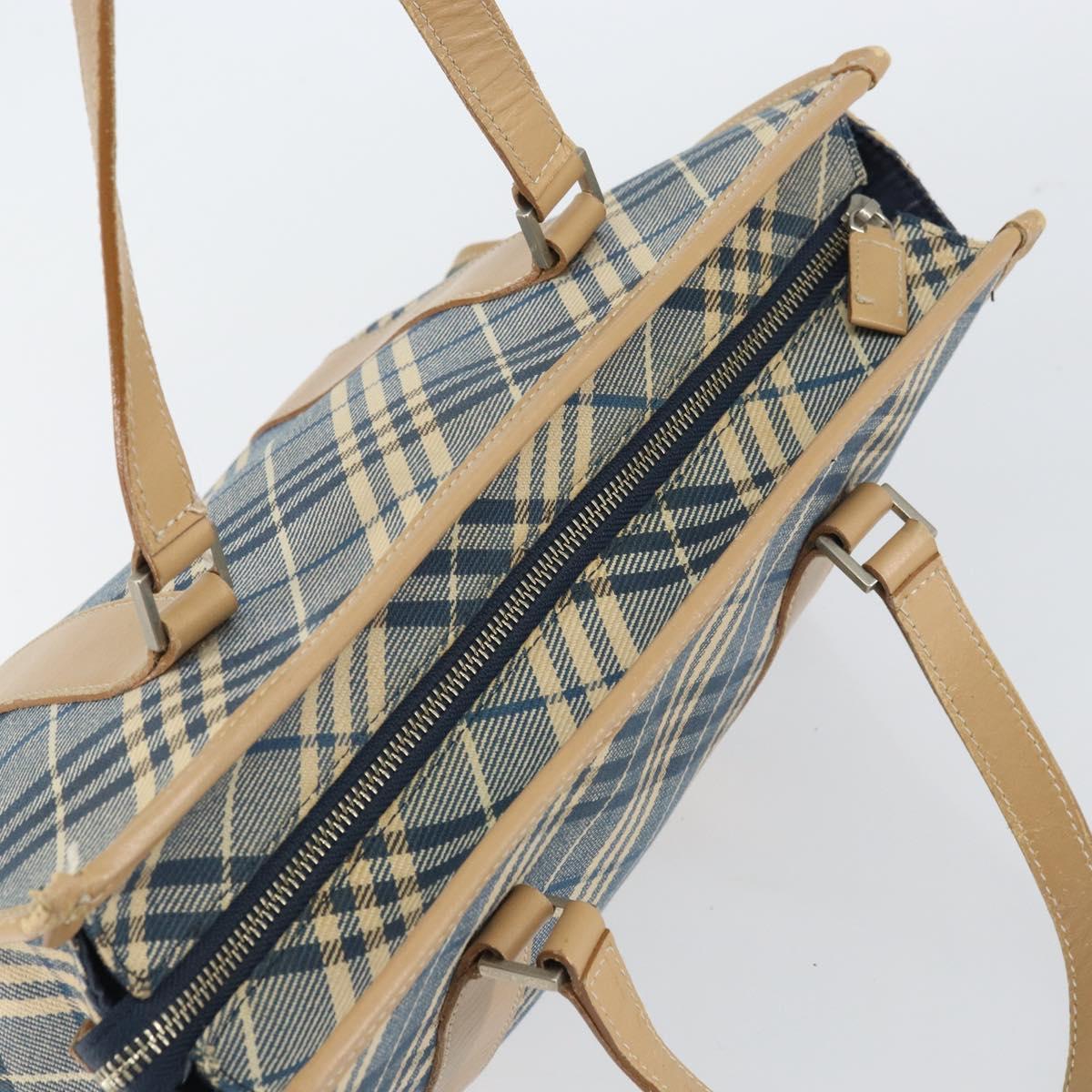 BURBERRY Nova Check Blue Label Hand Bag Canvas Blue Silver Auth 161356