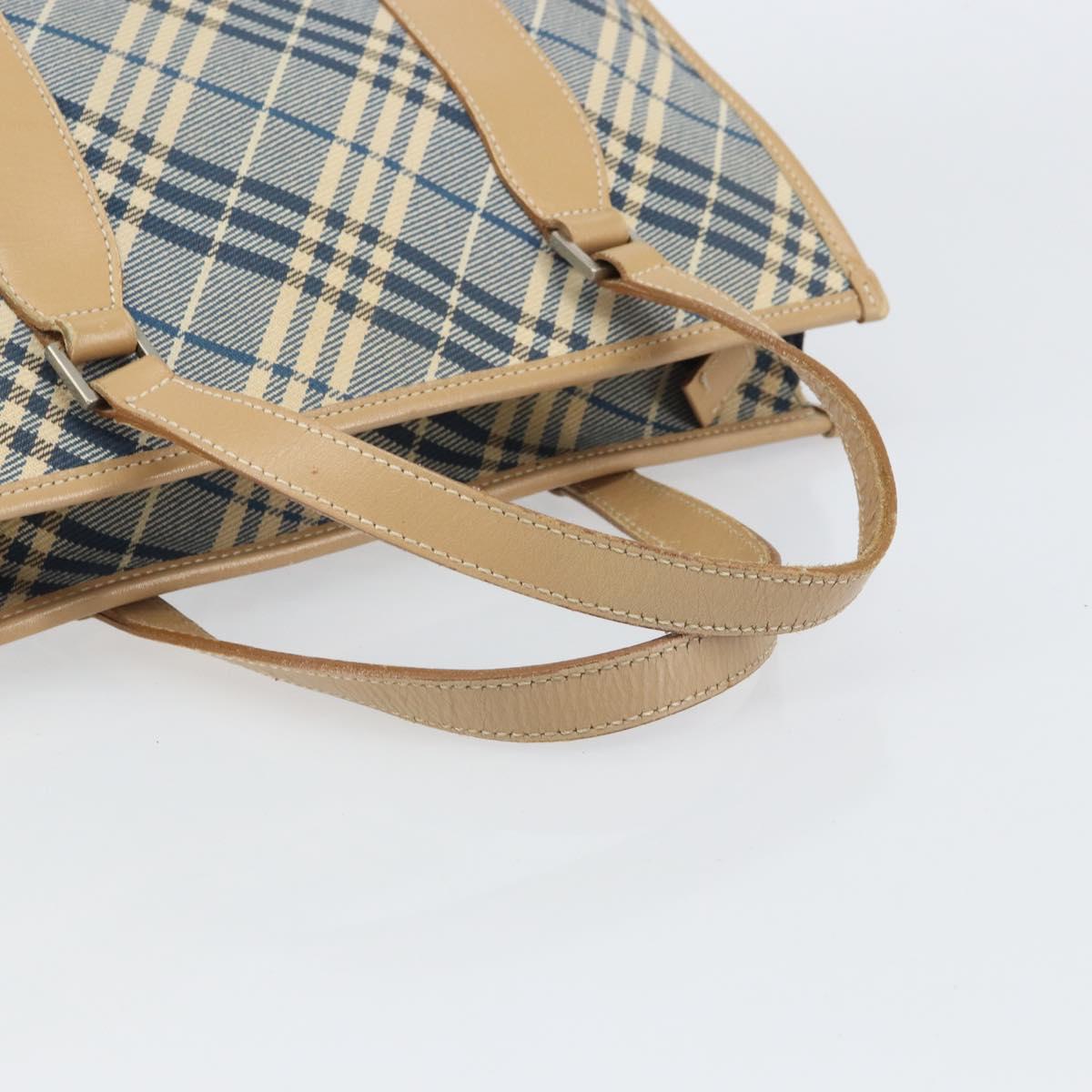 BURBERRY Nova Check Blue Label Hand Bag Canvas Blue Silver Auth 161356