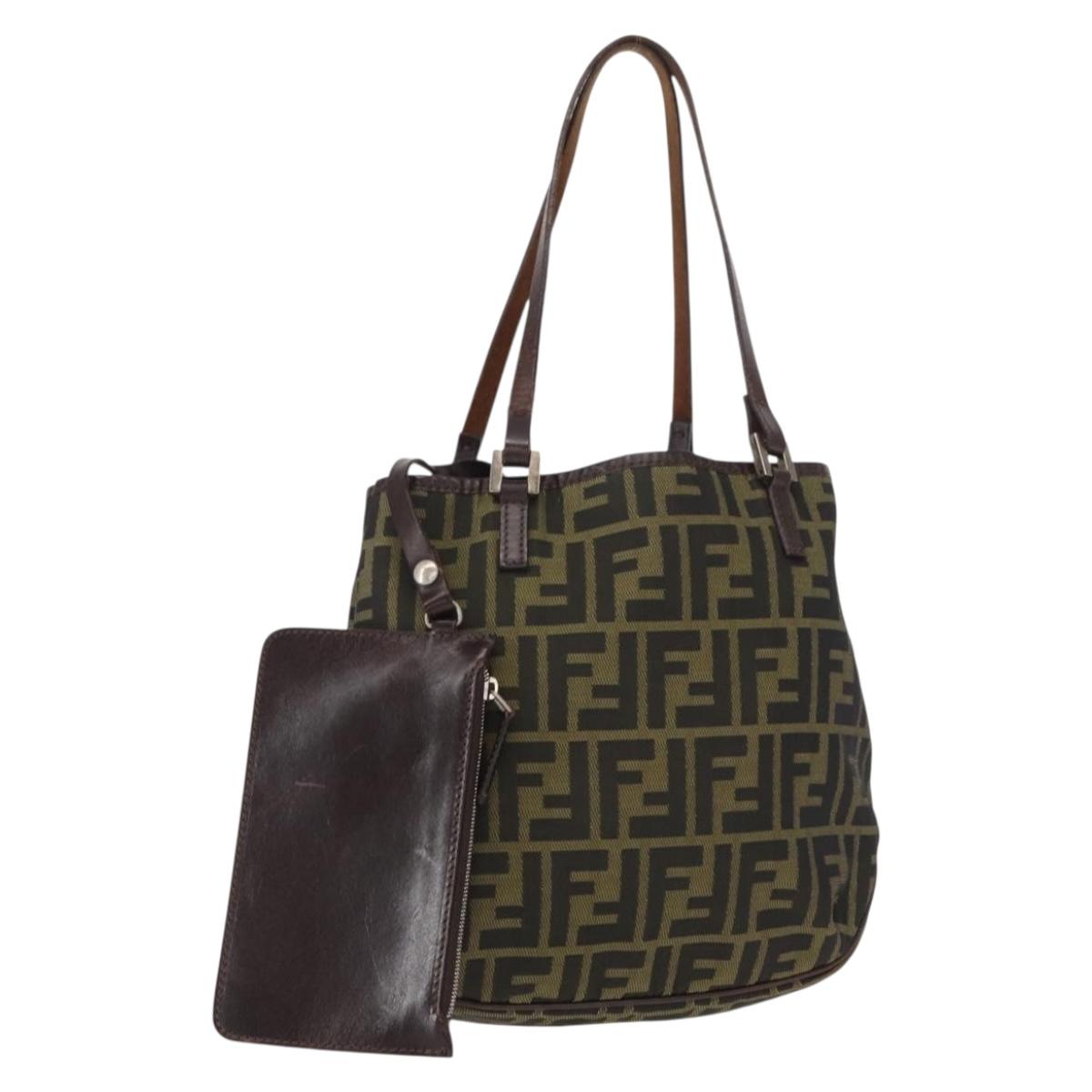 FENDI Zucca Canvas Hand Bag Brown Black Auth 161357