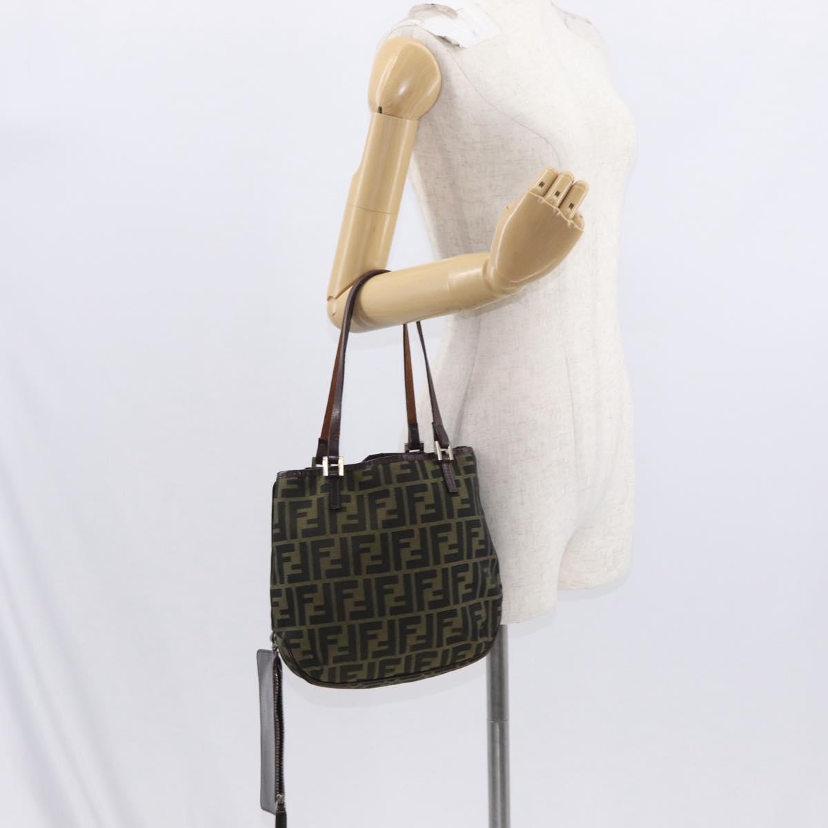 FENDI Zucca Canvas Hand Bag Brown Black Auth 161357