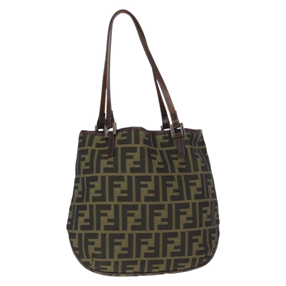 FENDI Zucca Canvas Hand Bag Brown Black Auth 161357