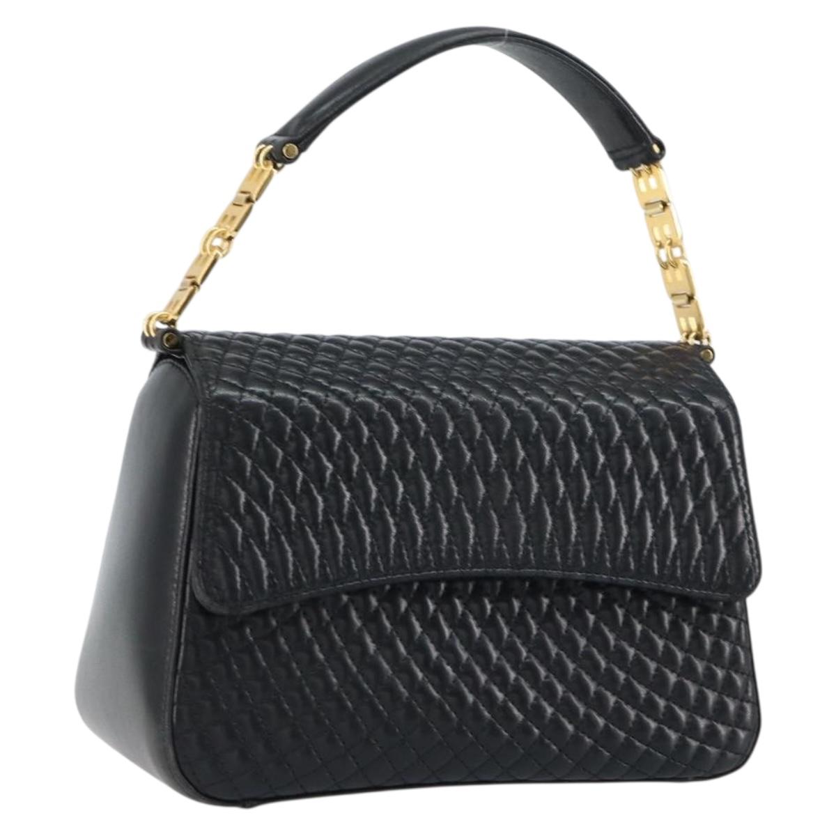 BALLY Hand Bag Leather Black Gold Auth 161359