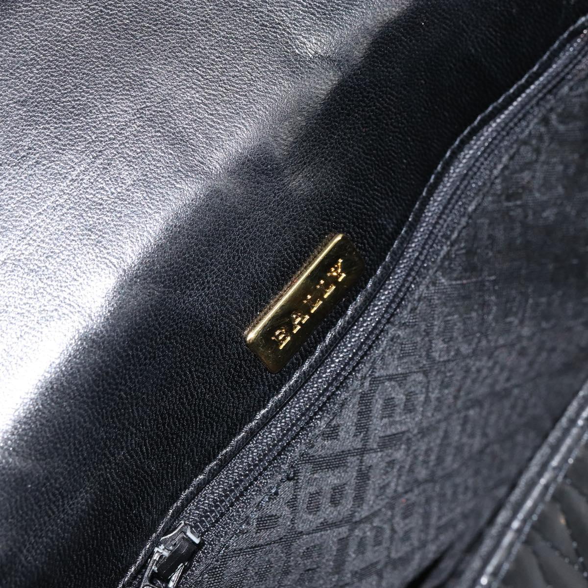 BALLY Hand Bag Leather Black Gold Auth 161359