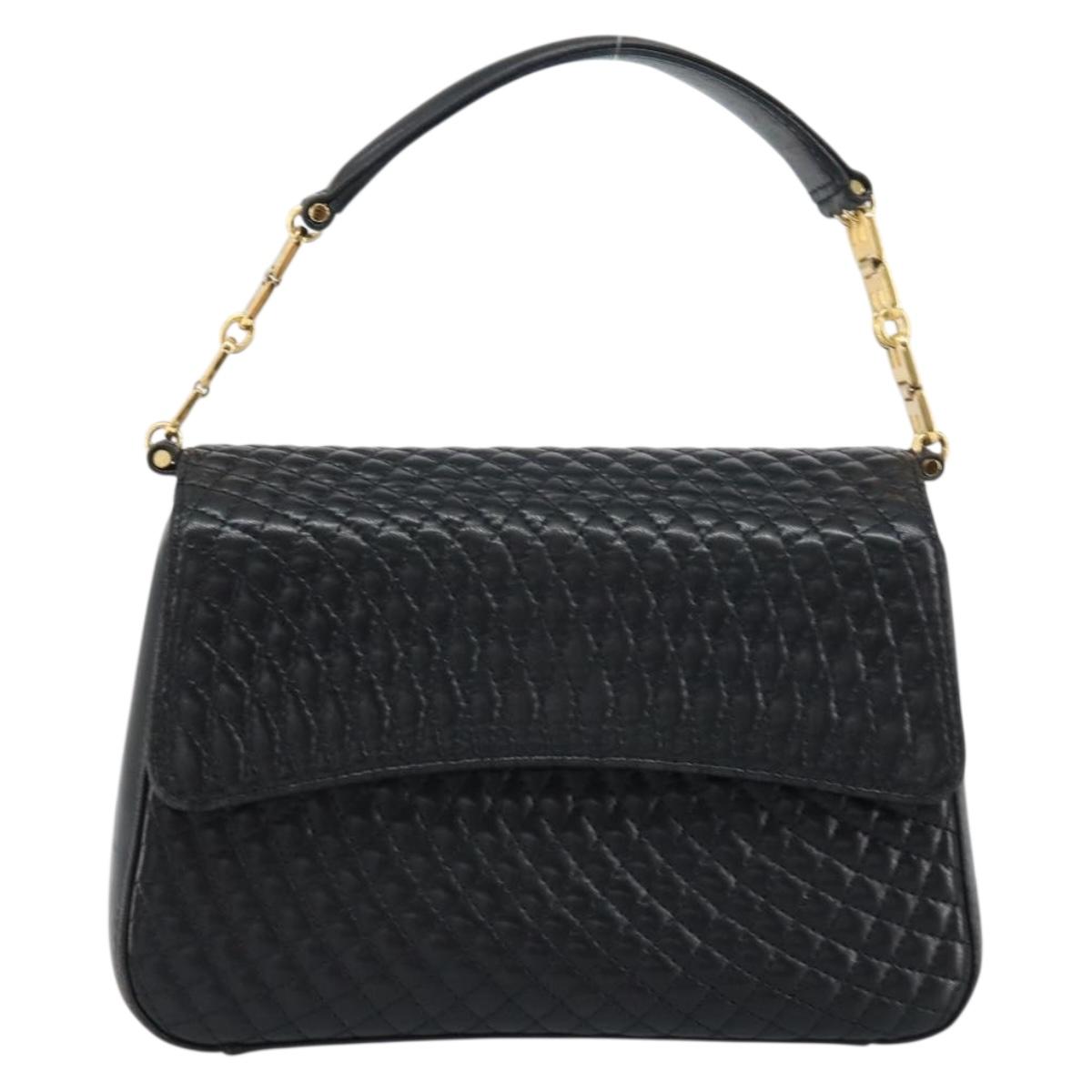 BALLY Hand Bag Leather Black Gold Auth 161359