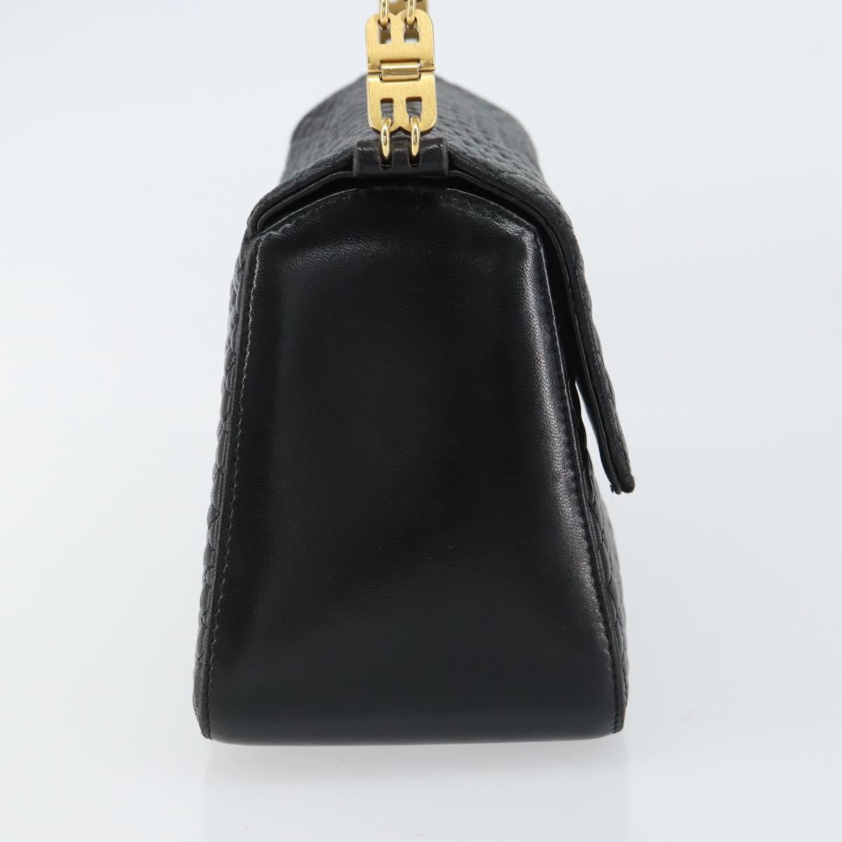BALLY Hand Bag Leather Black Gold Auth 161359