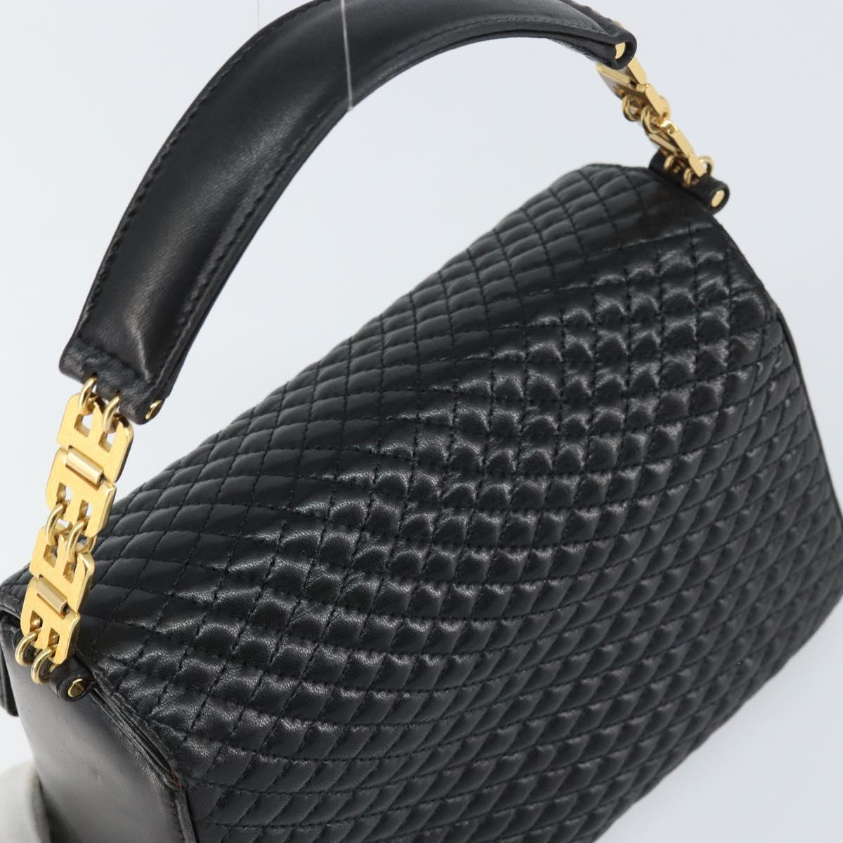 BALLY Hand Bag Leather Black Gold Auth 161359