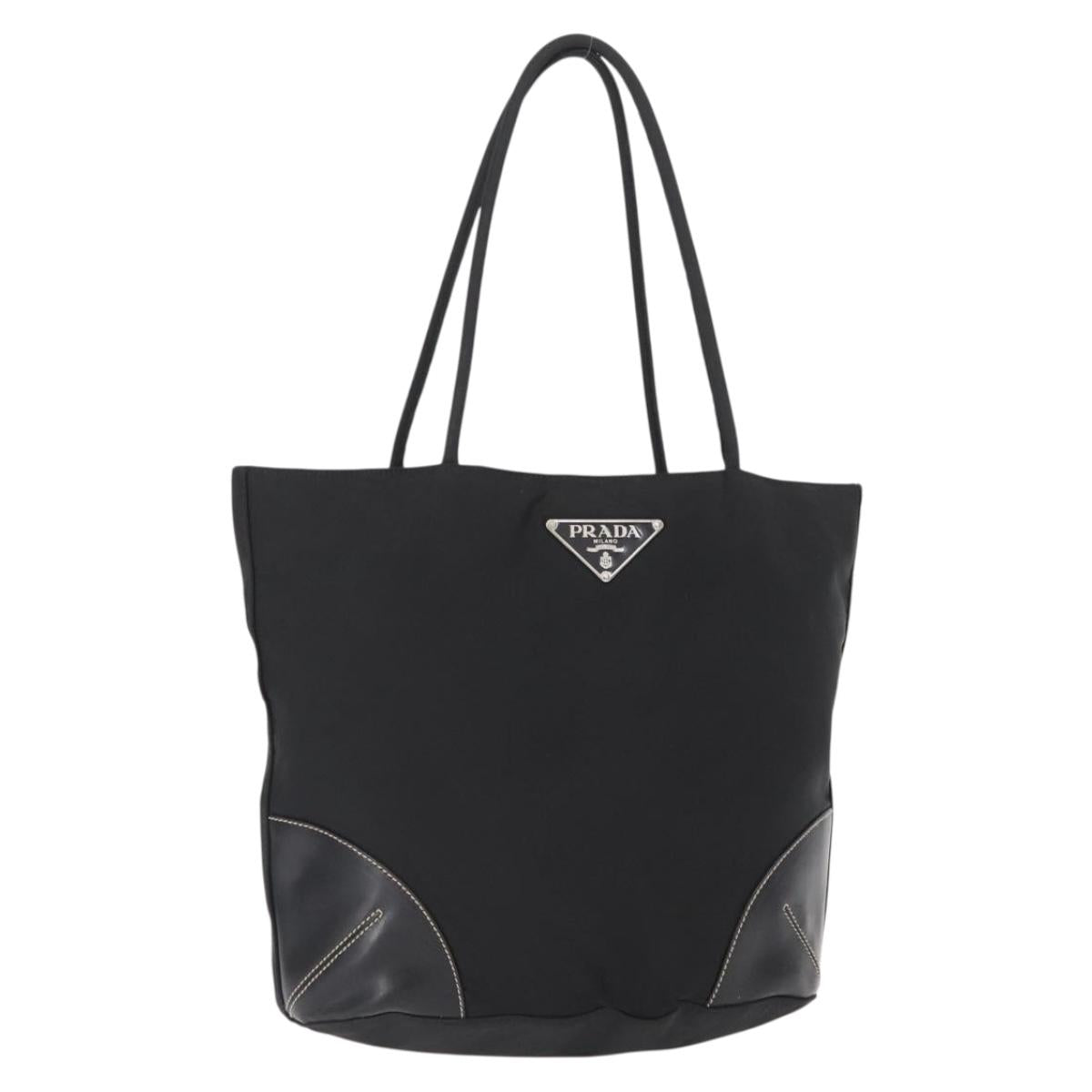 PRADA Tote Bag Nylon Black Silver Auth 161362