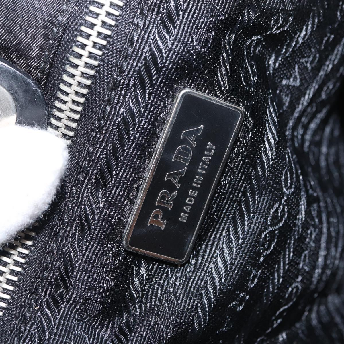 PRADA Tote Bag Nylon Black Silver Auth 161362