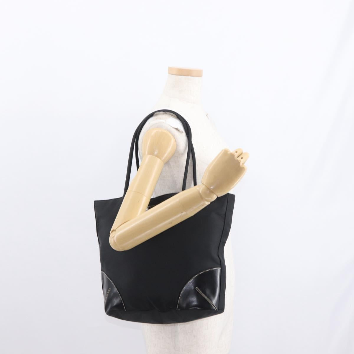 PRADA Tote Bag Nylon Black Silver Auth 161362