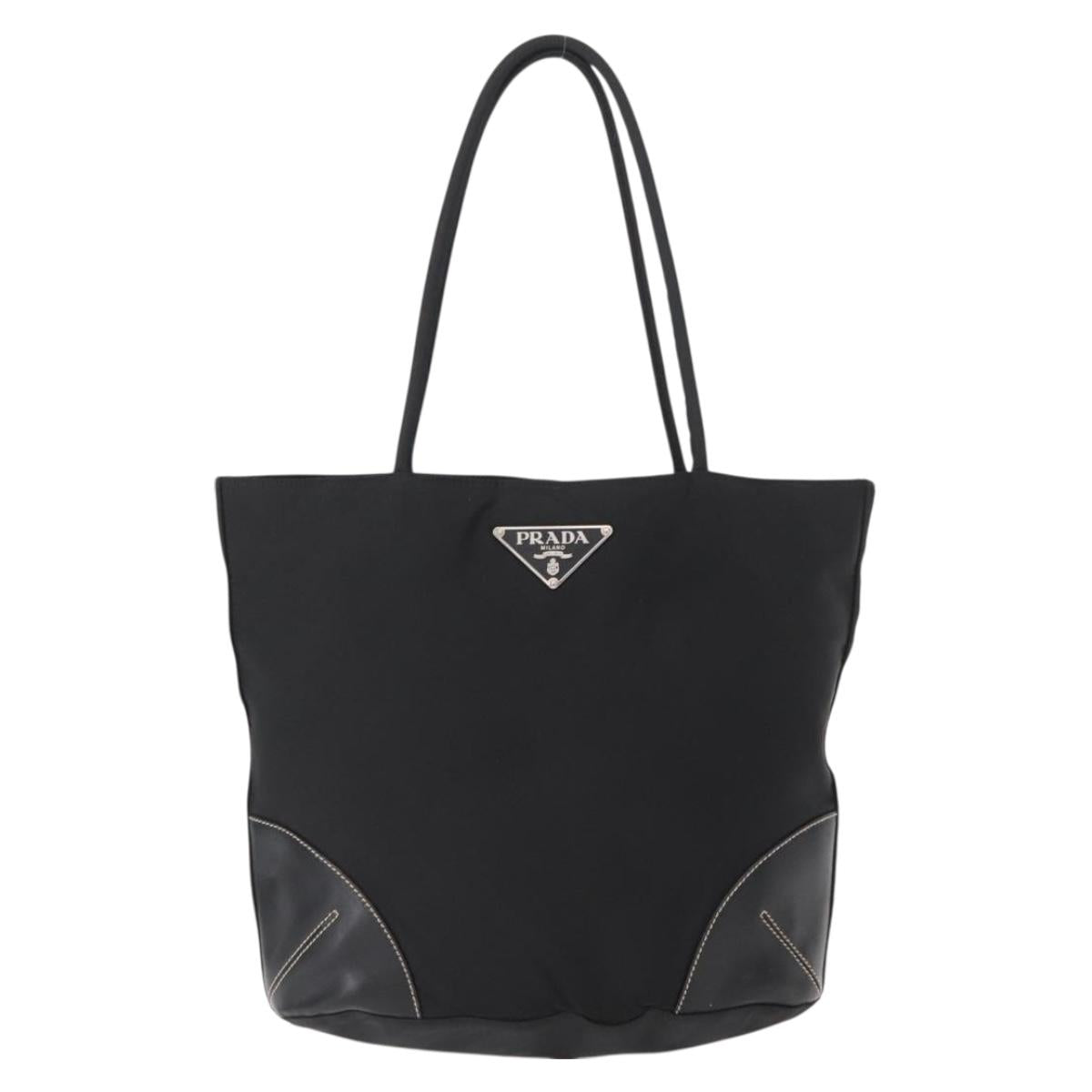 PRADA Tote Bag Nylon Black Silver Auth 161362