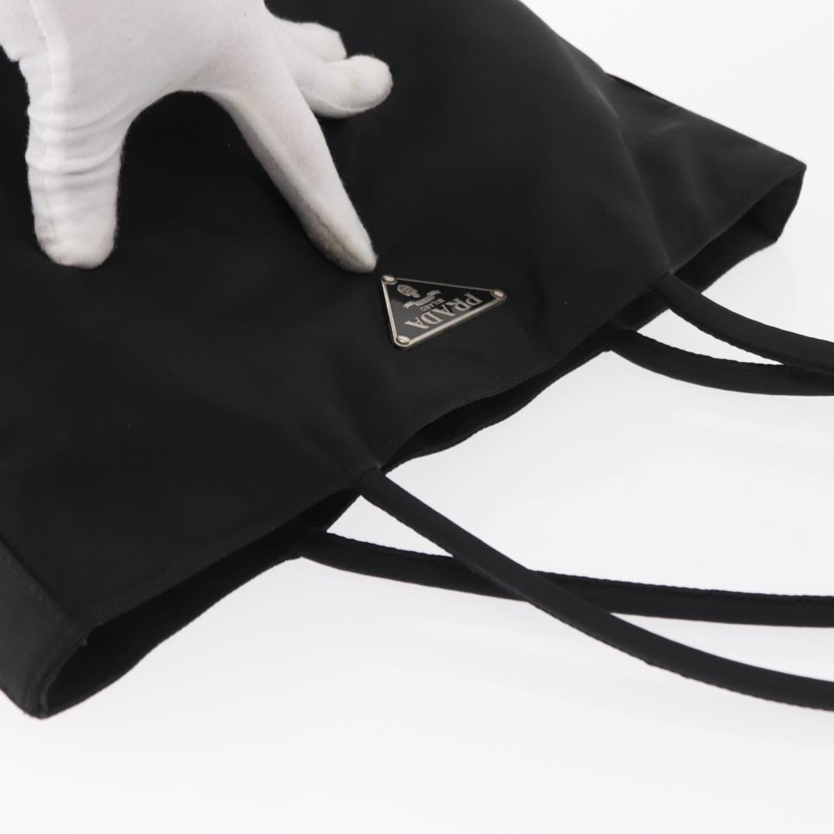 PRADA Tote Bag Nylon Black Silver Auth 161362