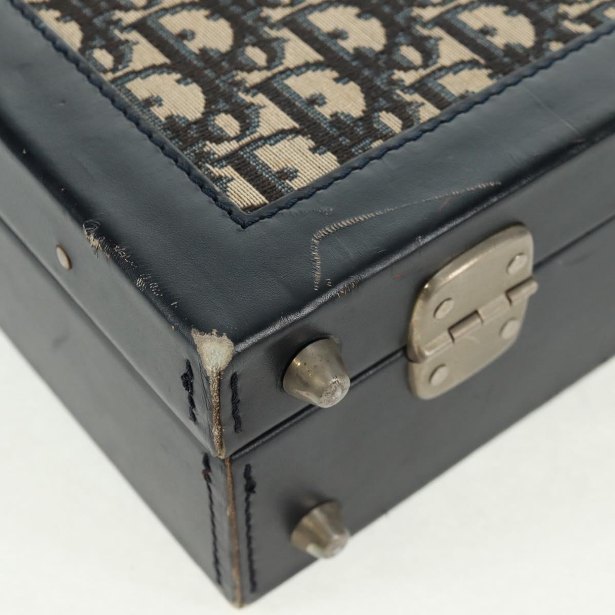 Christian Dior Attache Case Trotter Canvas Trunk Navy Silver Auth 161380V