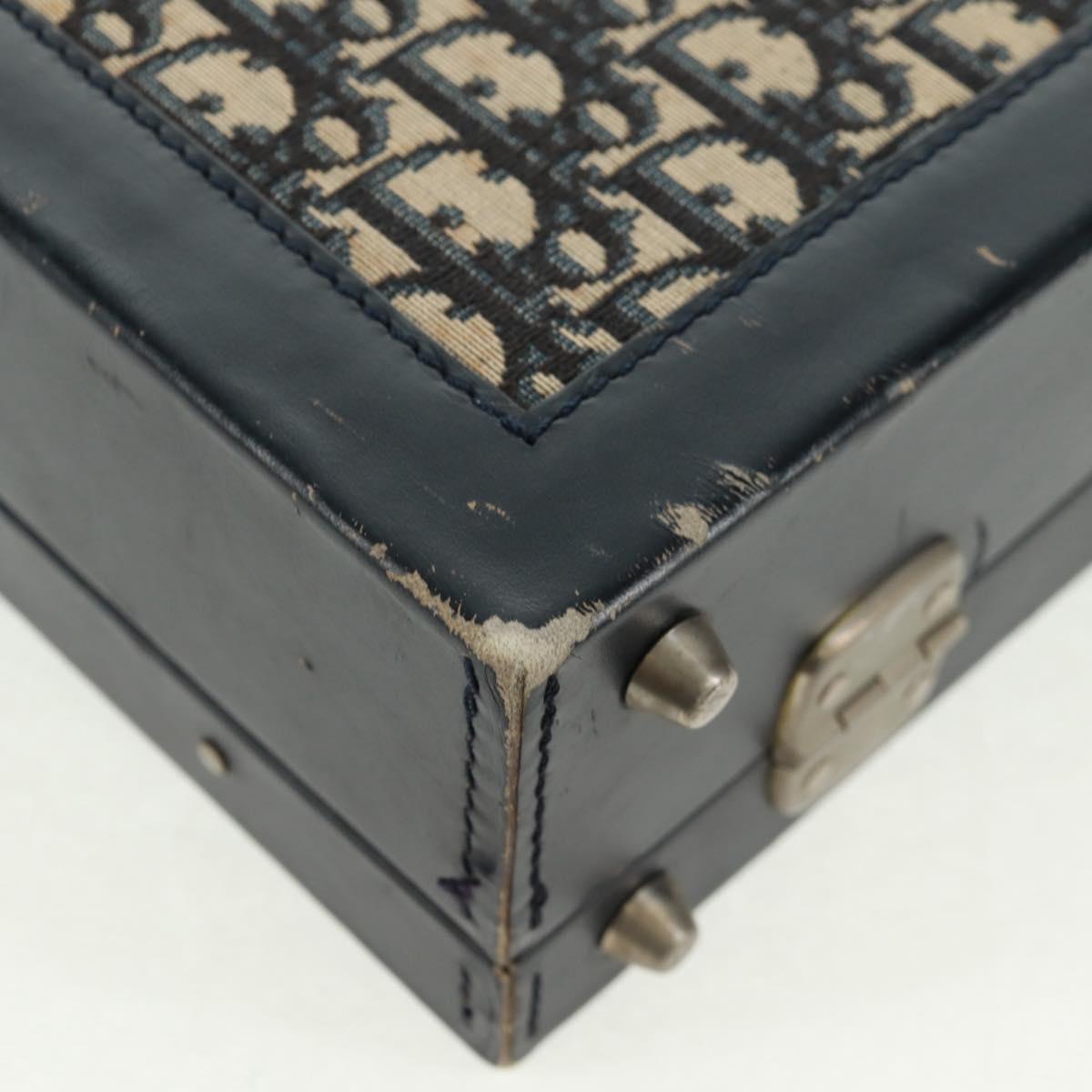 Christian Dior Attache Case Trotter Canvas Trunk Navy Silver Auth 161380V