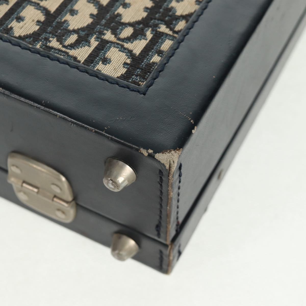 Christian Dior Attache Case Trotter Canvas Trunk Navy Silver Auth 161380V