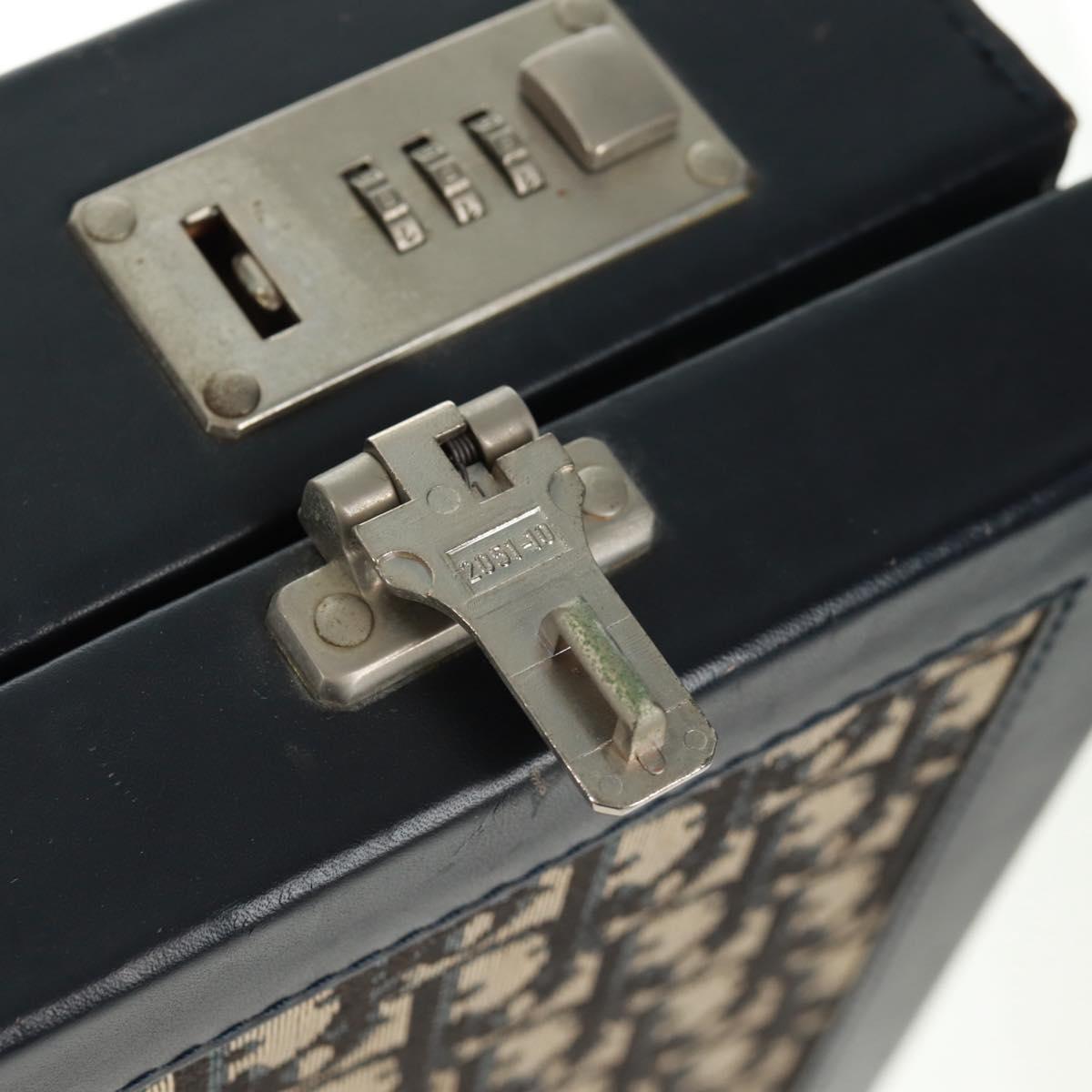 Christian Dior Attache Case Trotter Canvas Trunk Navy Silver Auth 161380V