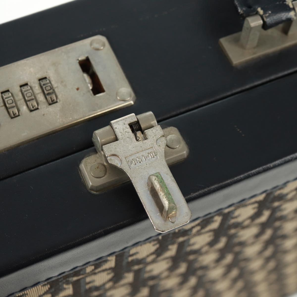 Christian Dior Attache Case Trotter Canvas Trunk Navy Silver Auth 161380V
