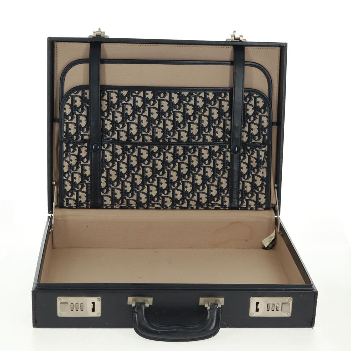 Christian Dior Attache Case Trotter Canvas Trunk Navy Silver Auth 161380V