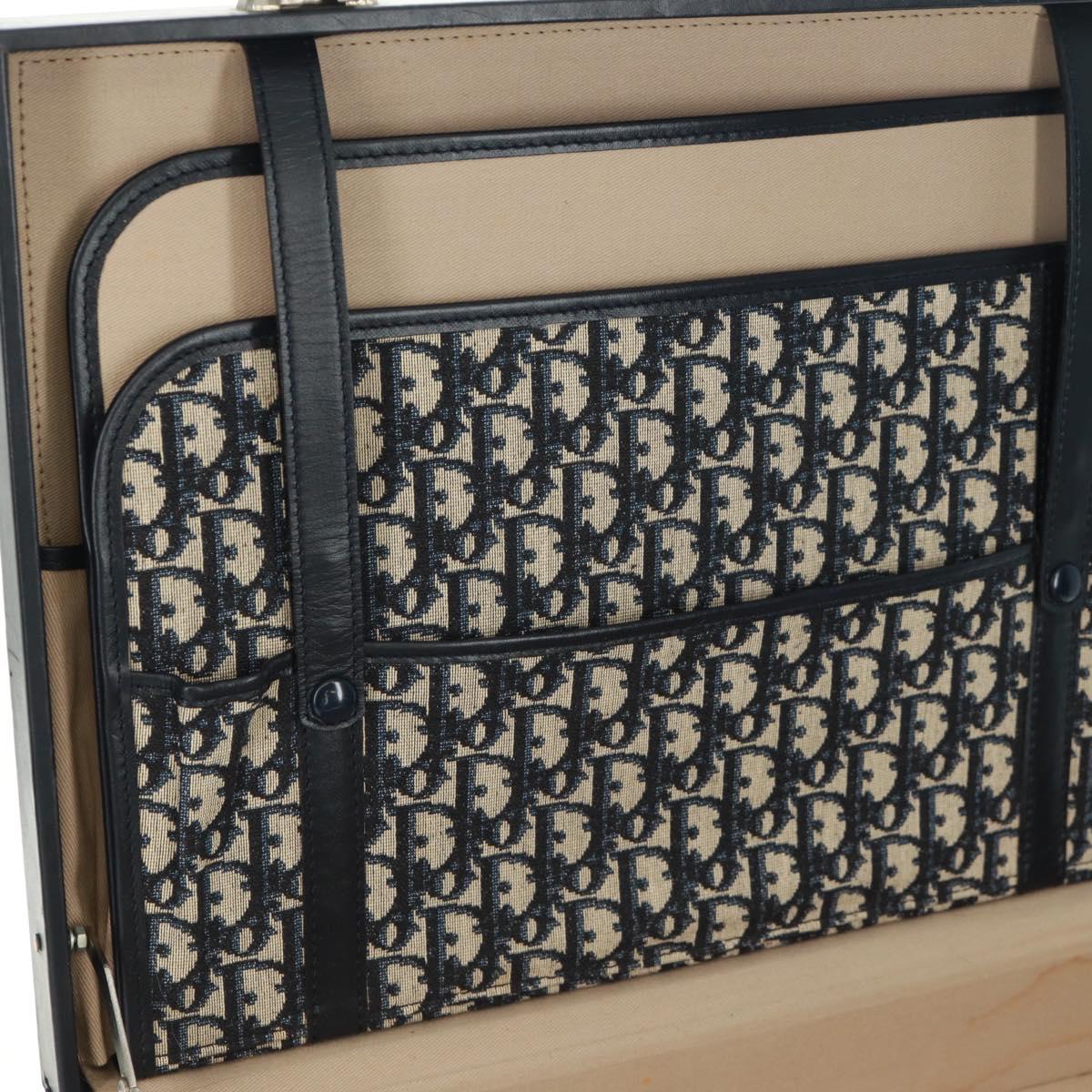Christian Dior Attache Case Trotter Canvas Trunk Navy Silver Auth 161380V