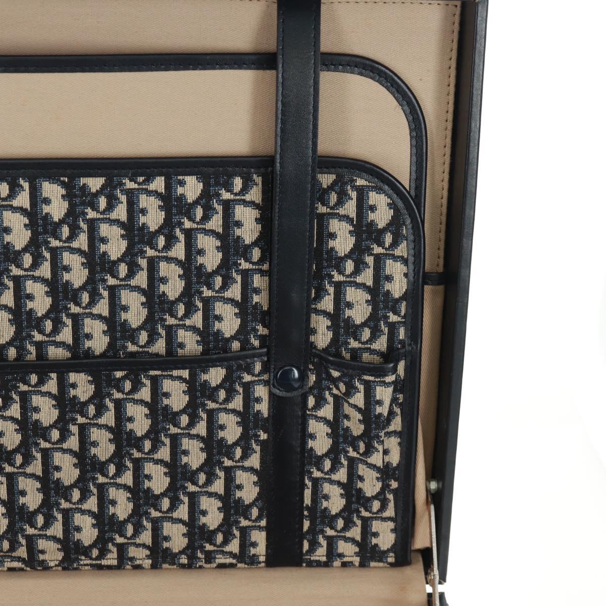 Christian Dior Attache Case Trotter Canvas Trunk Navy Silver Auth 161380V