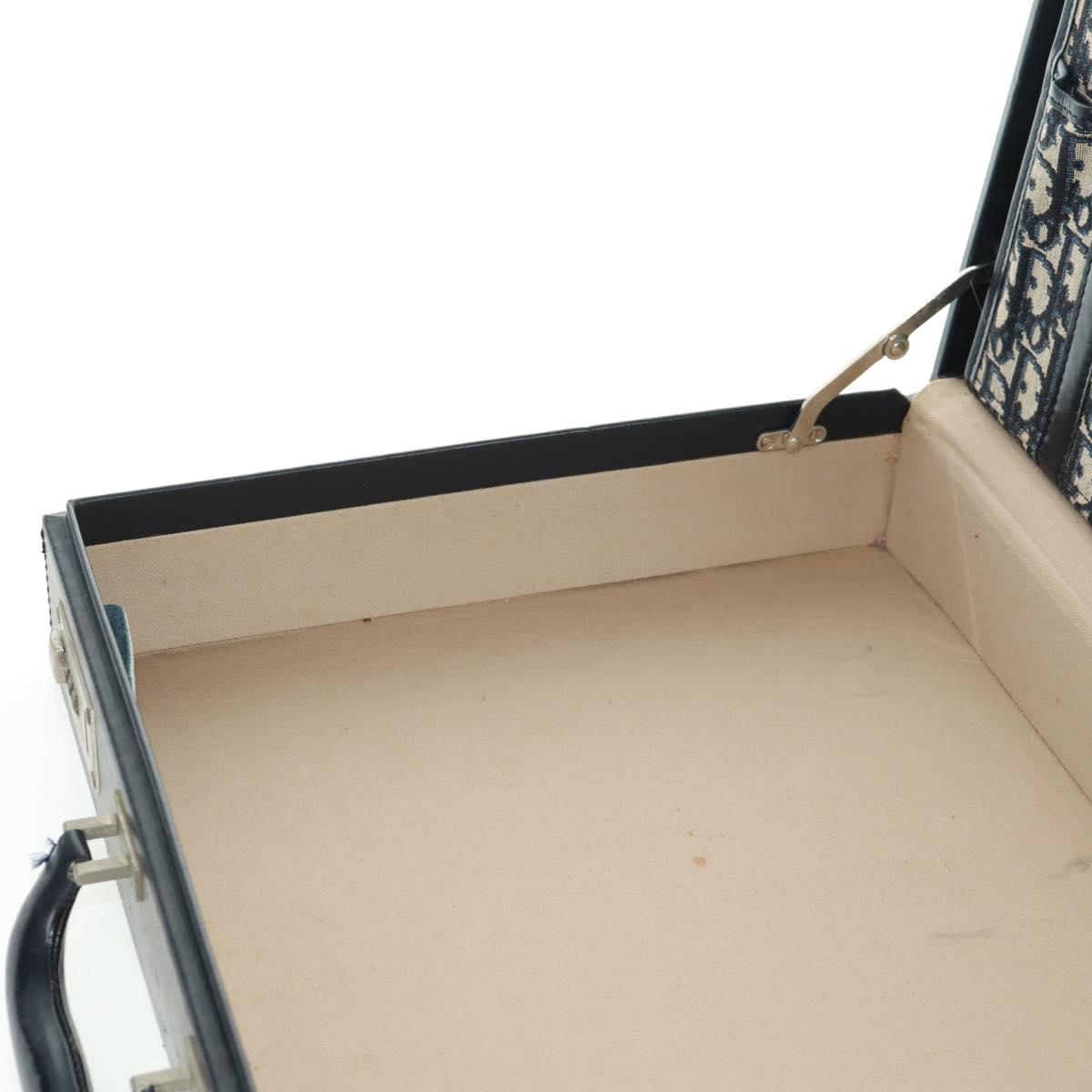 Christian Dior Attache Case Trotter Canvas Trunk Navy Silver Auth 161380V