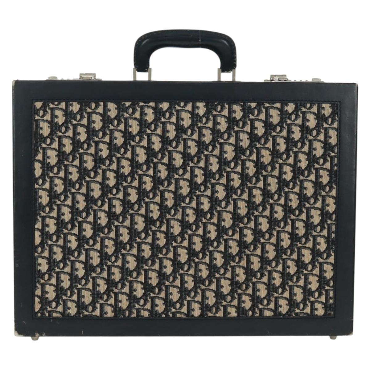 Christian Dior Attache Case Trotter Canvas Trunk Navy Silver Auth 161380V