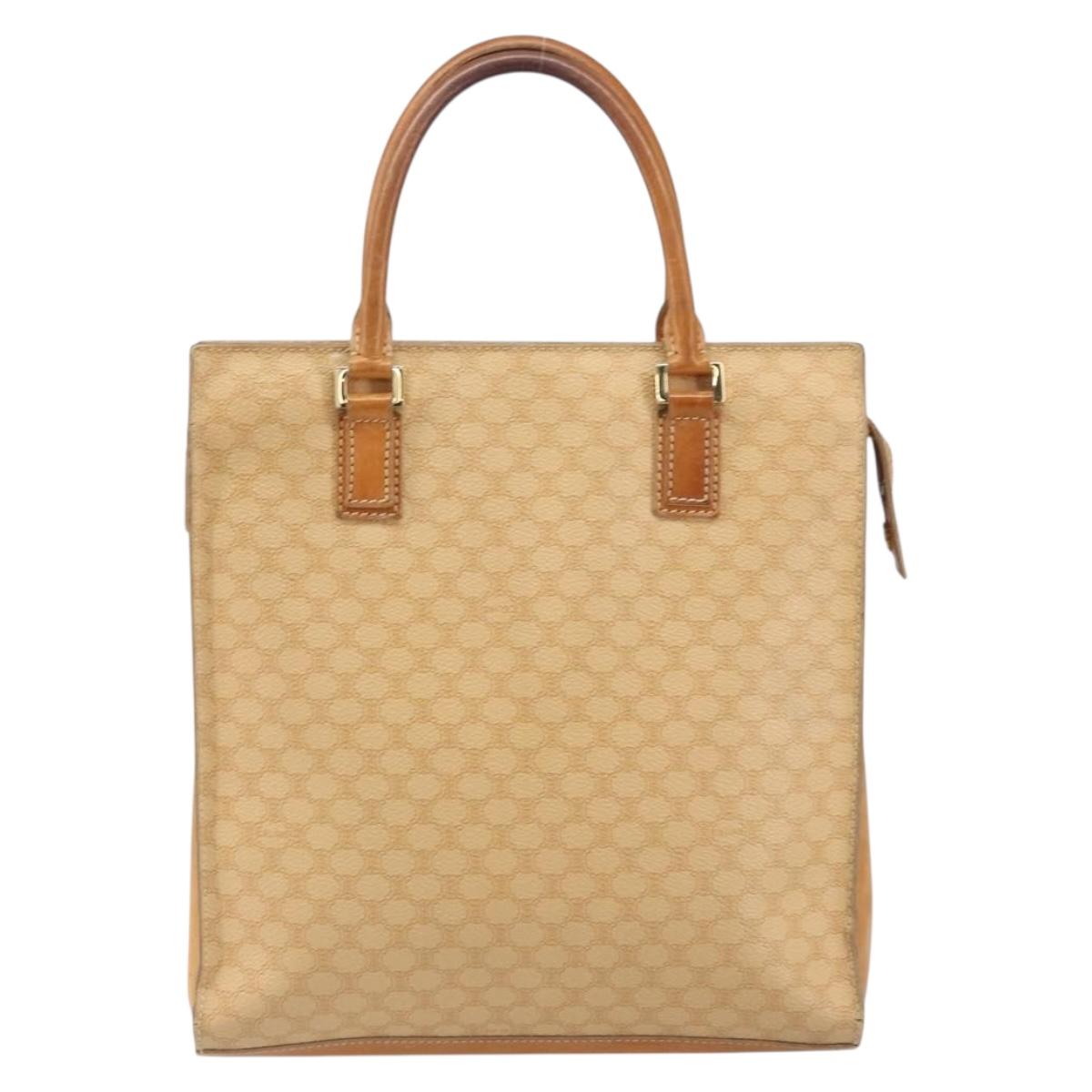CELINE Macadam Canvas Hand Bag PVC Beige Gold Auth 161381
