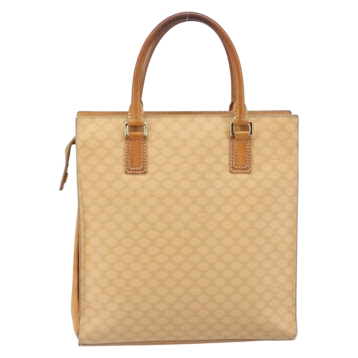 CELINE Macadam Canvas Hand Bag PVC Beige Gold Auth 161381