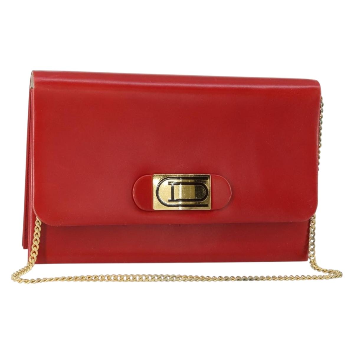 Christian Dior Chain Shoulder Bag Leather Red Gold Auth 161387