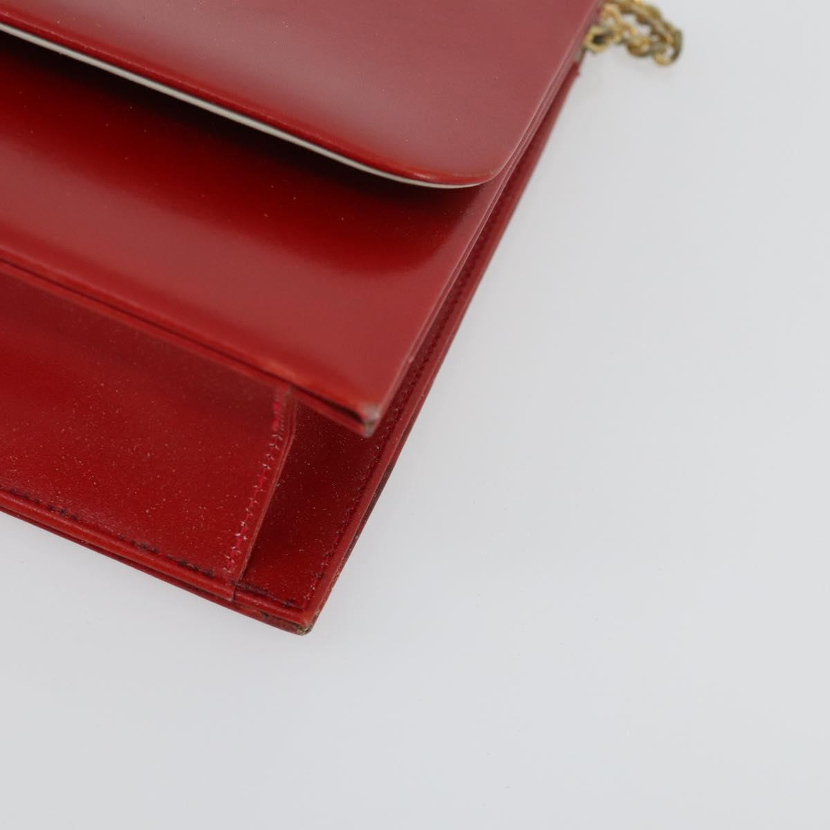 Christian Dior Chain Shoulder Bag Leather Red Gold Auth 161387