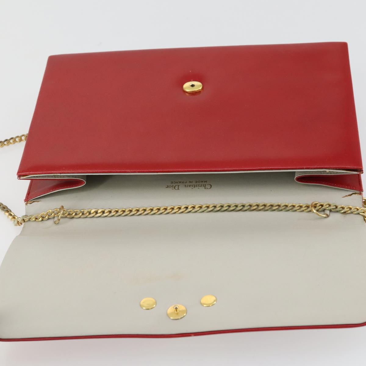 Christian Dior Chain Shoulder Bag Leather Red Gold Auth 161387