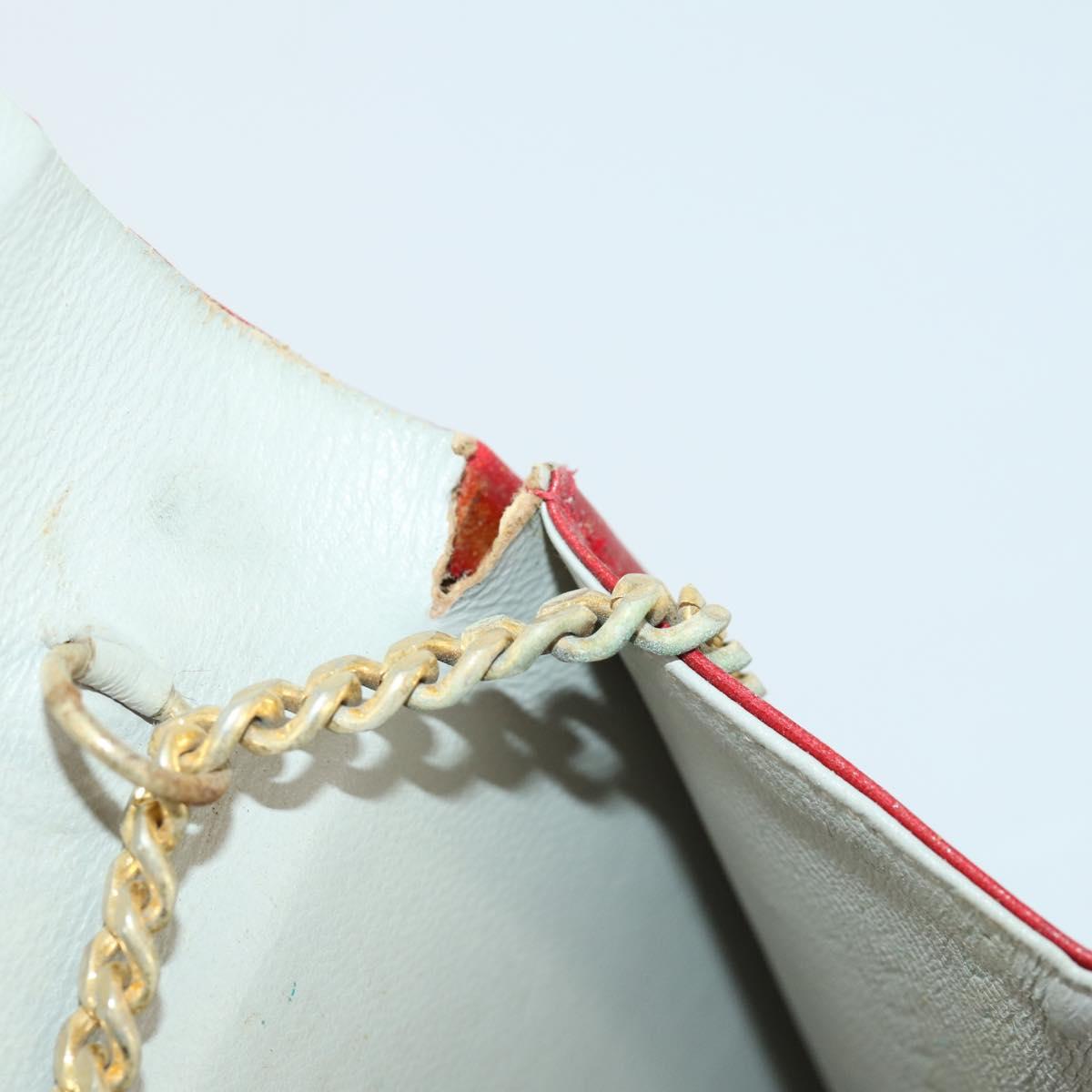 Christian Dior Chain Shoulder Bag Leather Red Gold Auth 161387