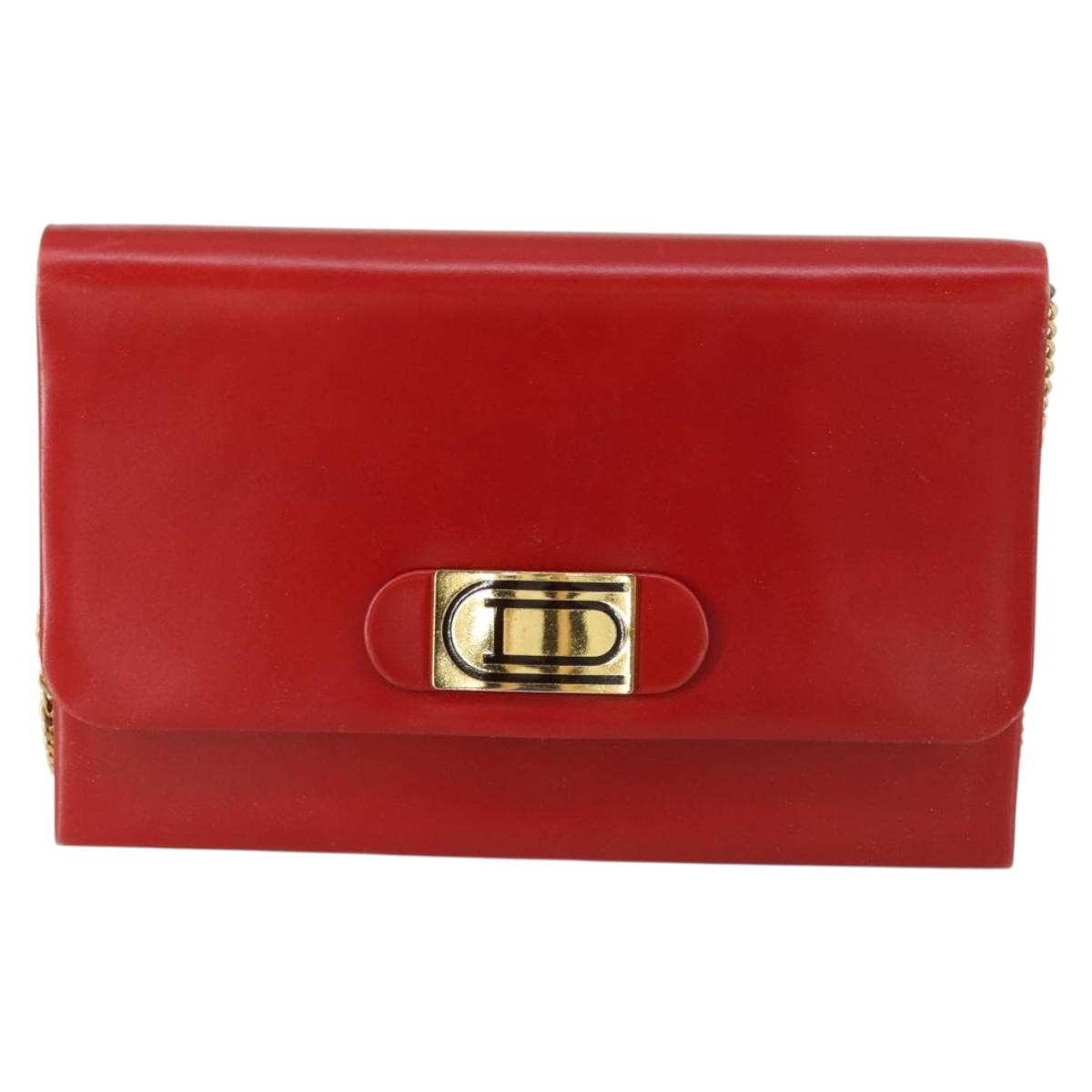Christian Dior Chain Shoulder Bag Leather Red Gold Auth 161387