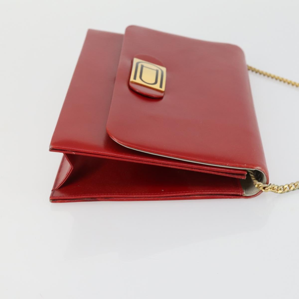 Christian Dior Chain Shoulder Bag Leather Red Gold Auth 161387
