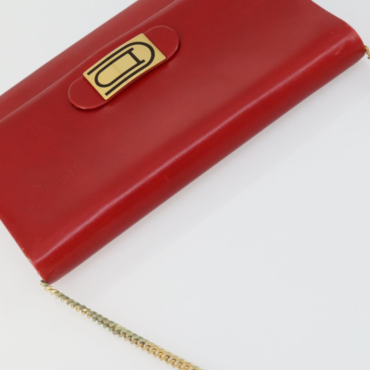 Christian Dior Chain Shoulder Bag Leather Red Gold Auth 161387