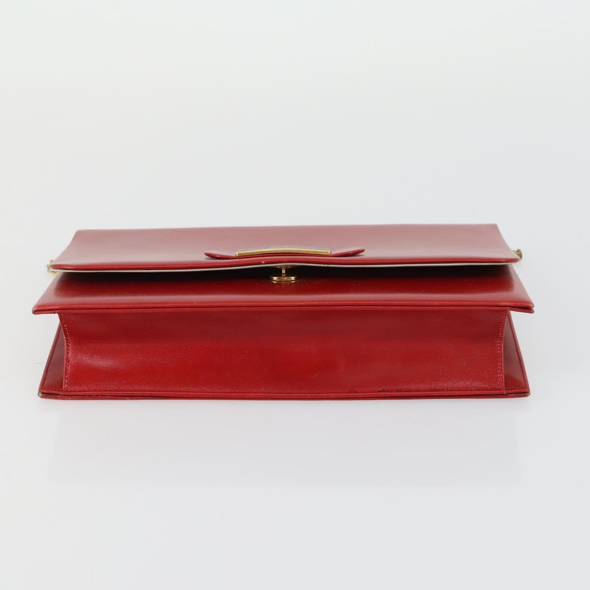 Christian Dior Chain Shoulder Bag Leather Red Gold Auth 161387