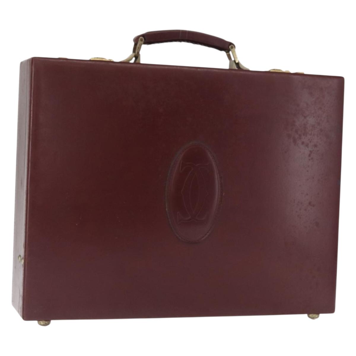 CARTIER Attache case Hand Bag Leather Bordeaux Gold Auth 161392