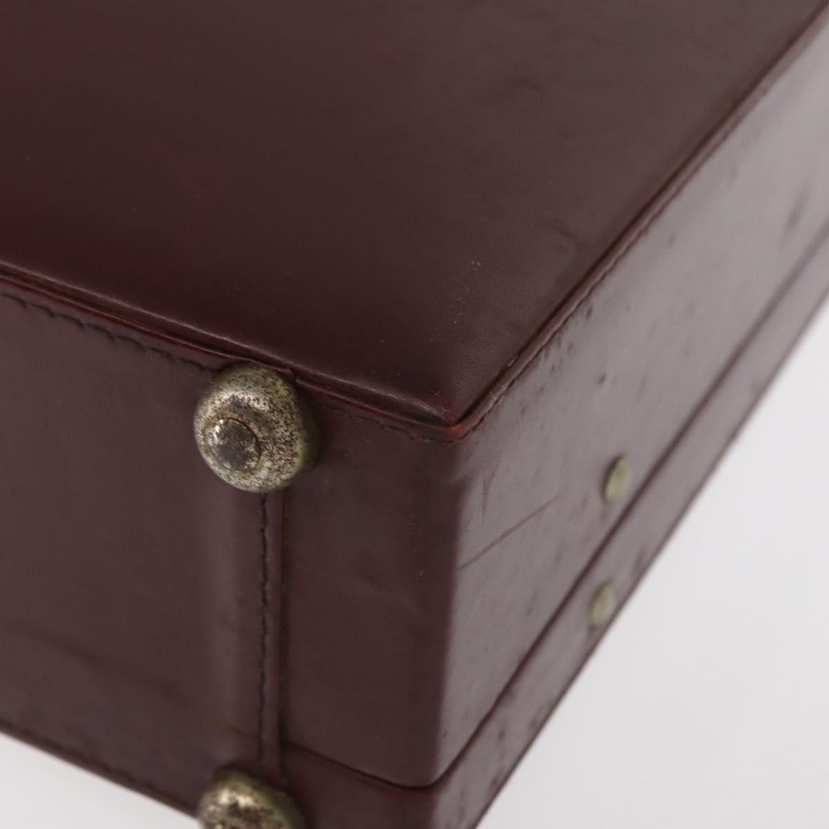 CARTIER Attache case Hand Bag Leather Bordeaux Gold Auth 161392