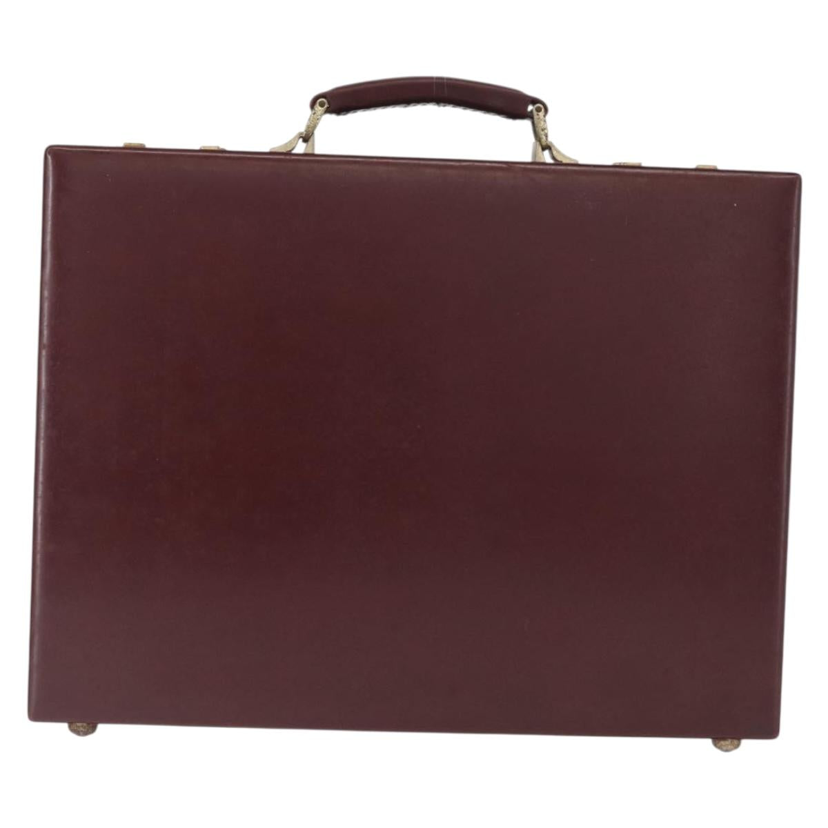 CARTIER Attache case Hand Bag Leather Bordeaux Gold Auth 161392