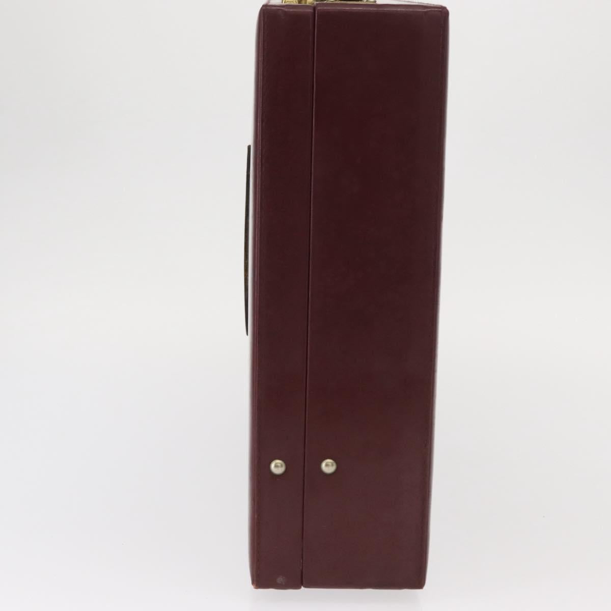 CARTIER Attache case Hand Bag Leather Bordeaux Gold Auth 161392