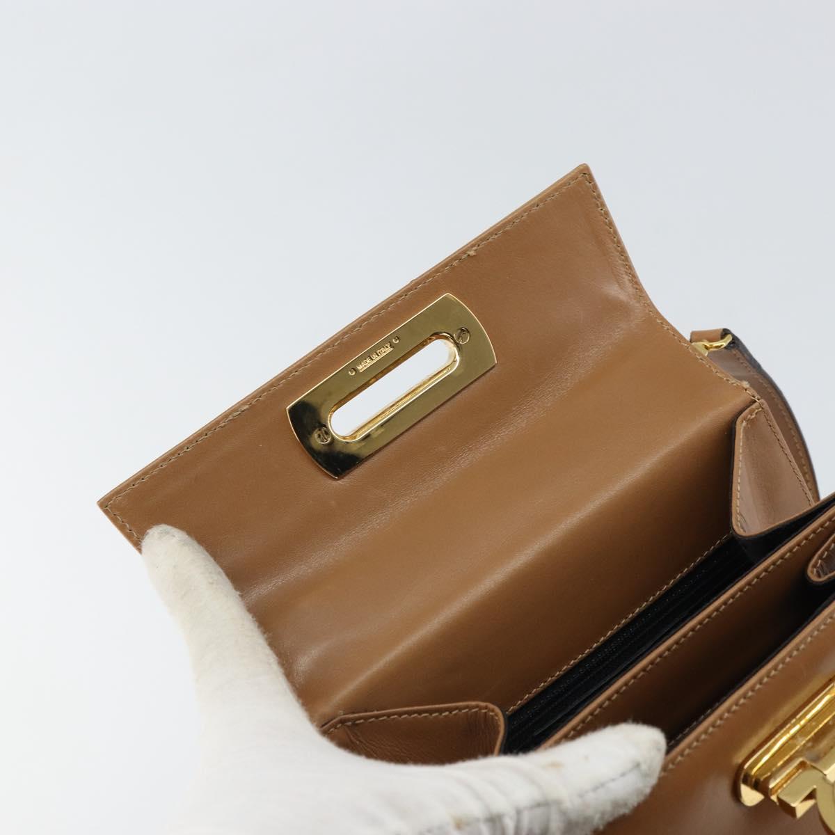 Salvatore Ferragamo Gancini Hand Bag Leather 2way Beige Gold Auth 161403