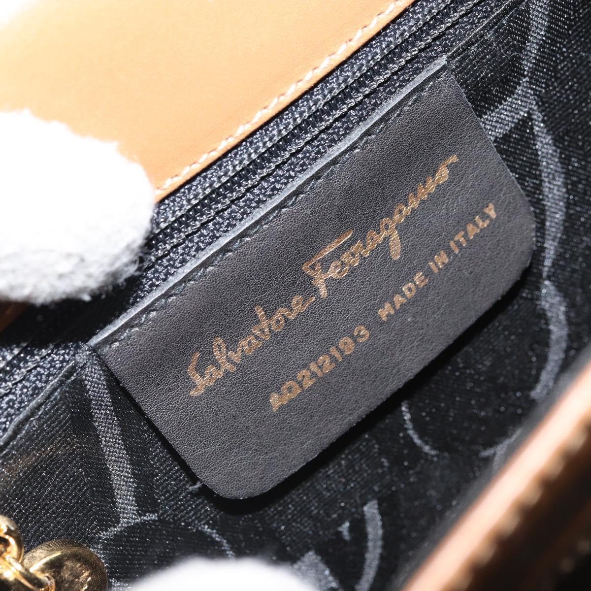 Salvatore Ferragamo Gancini Hand Bag Leather 2way Beige Gold Auth 161403