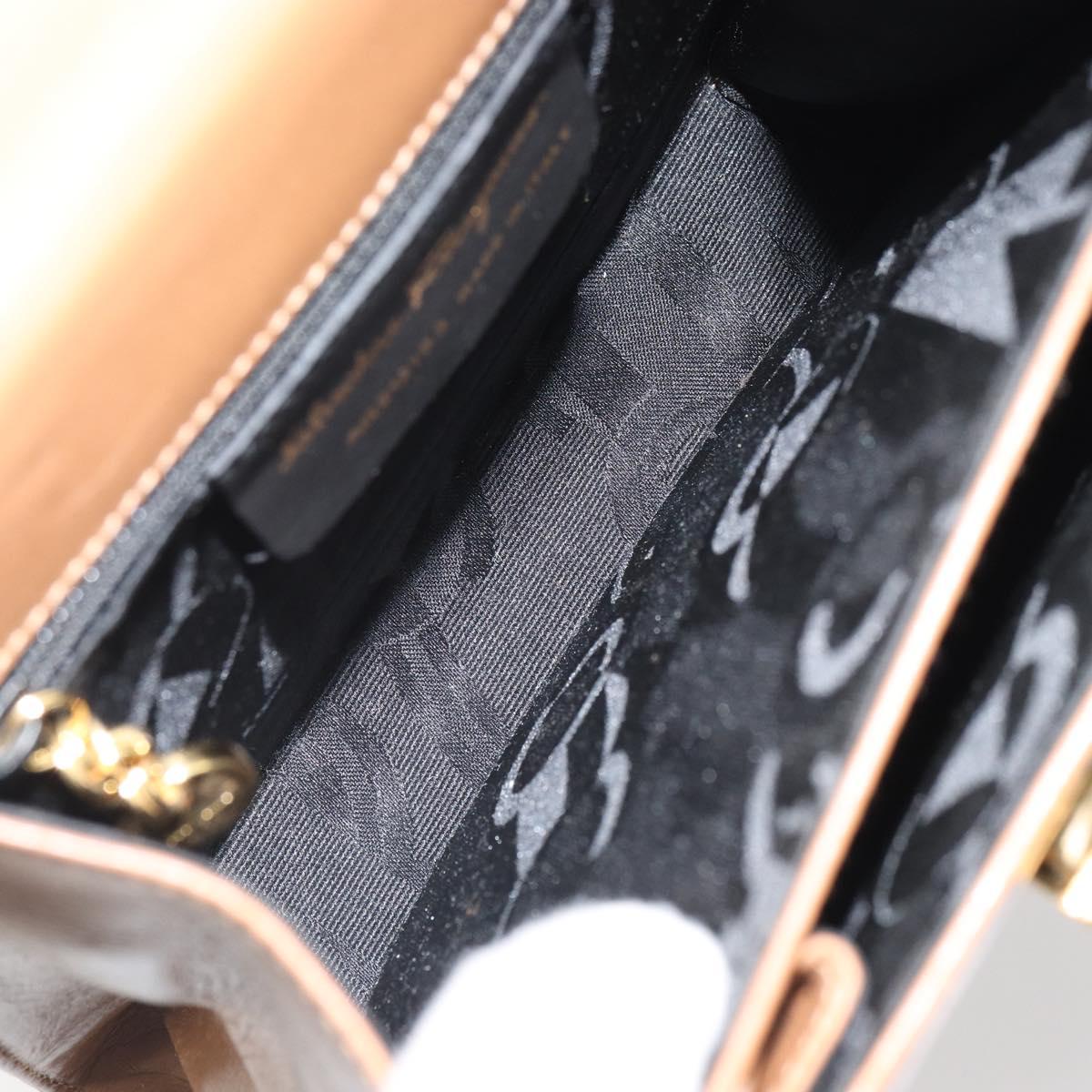Salvatore Ferragamo Gancini Hand Bag Leather 2way Beige Gold Auth 161403